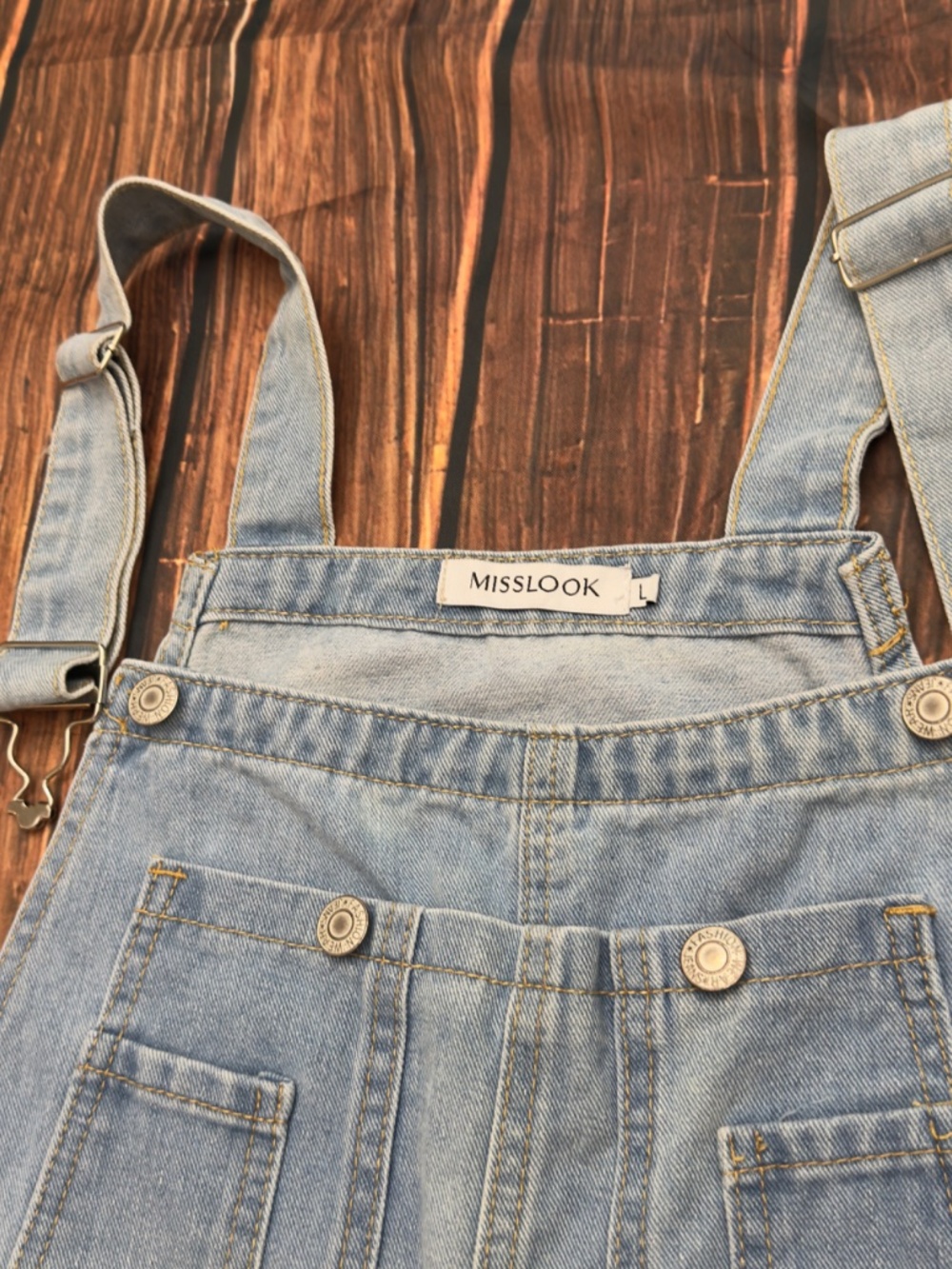 MISSLOOK Floral Denim Overalls Large Light Wash Straight Leg Y2K Cottagecore - Picture 9 of 16